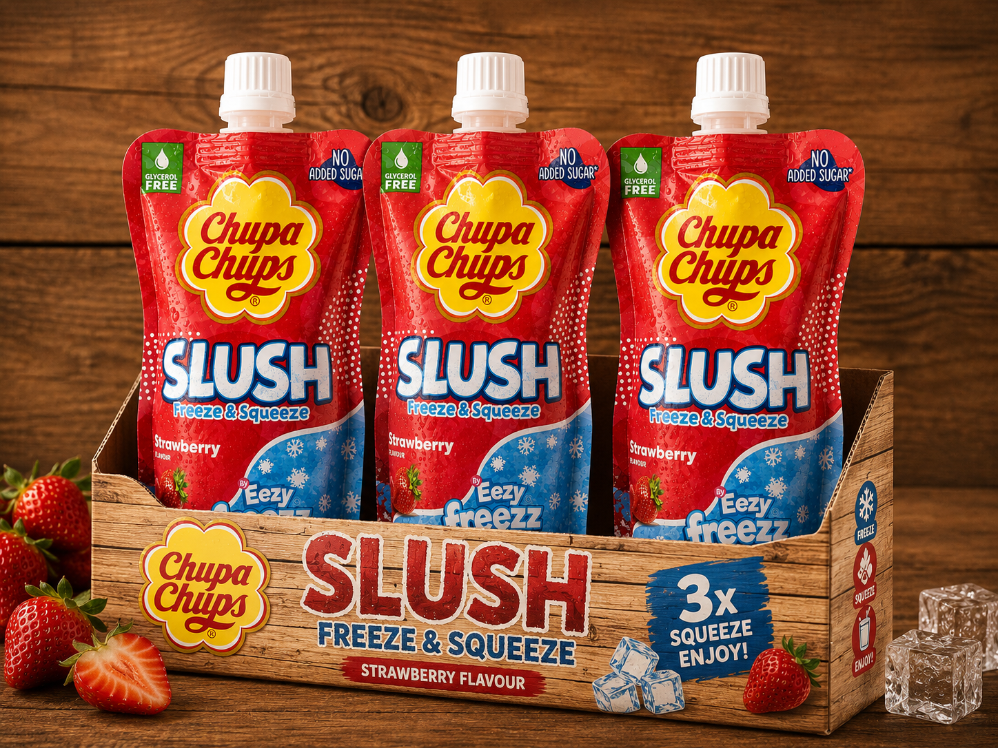 Chupa Chups Slush Freeze & Squeeze Strawberry 250ml – Erdbeer Slush zum Einfrieren