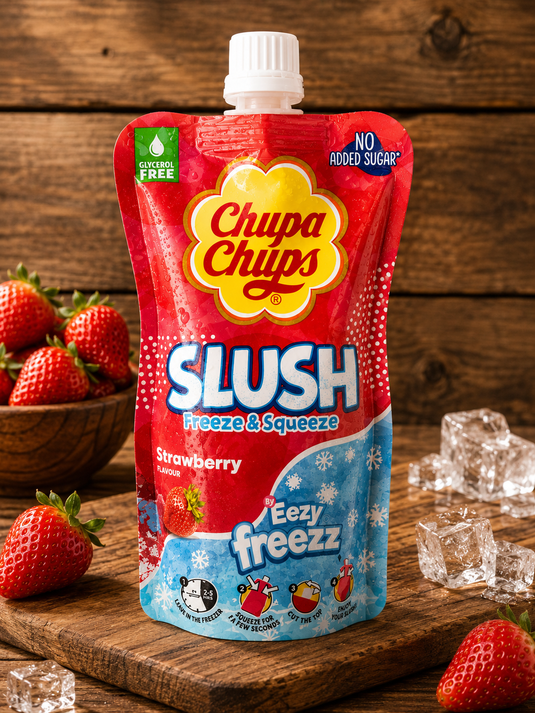 Chupa Chups Slush Freeze & Squeeze Strawberry 250ml – Erdbeer Slush zum Einfrieren