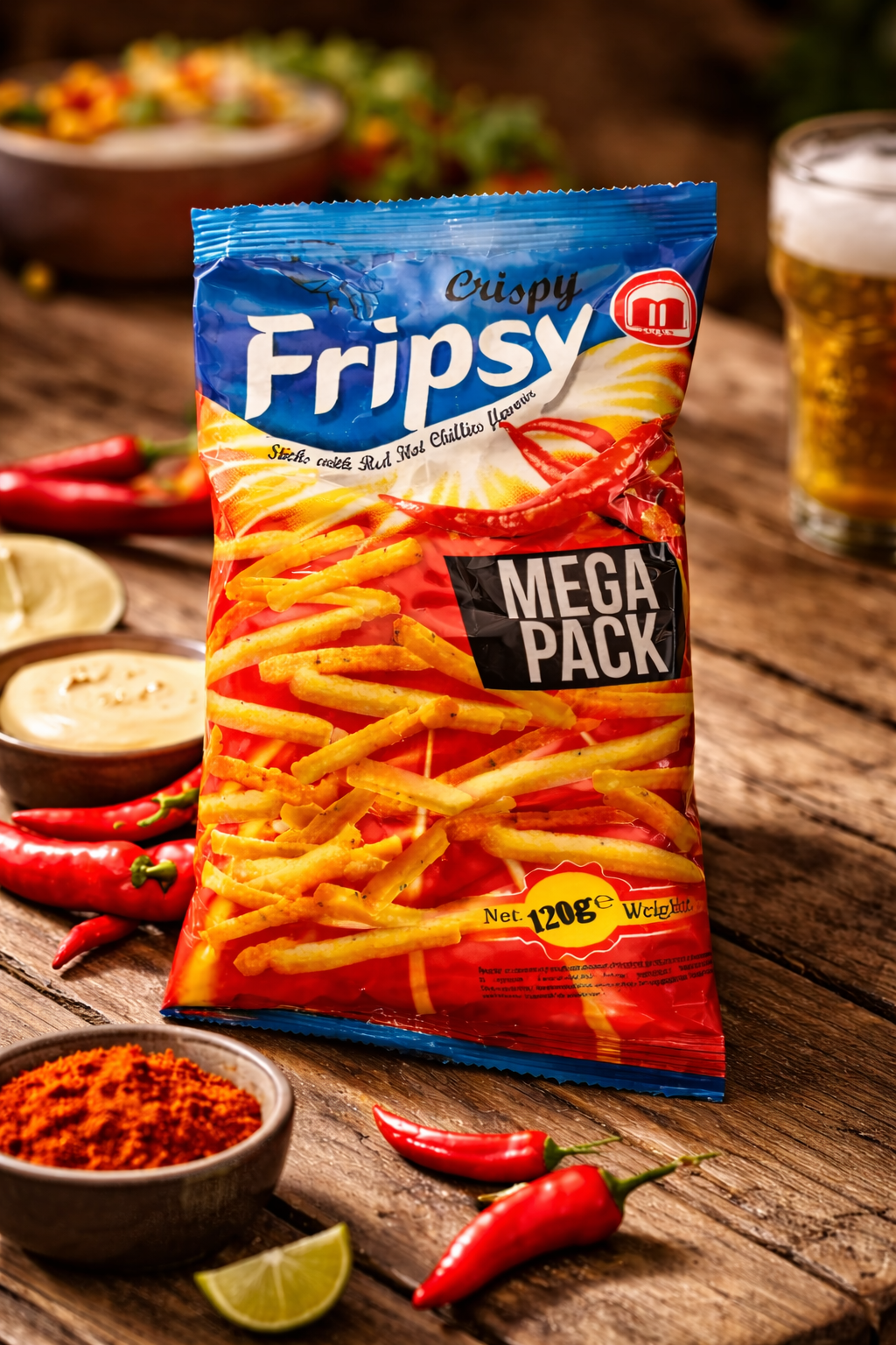 Fripsy Crispy Sticks Red Hot Chili – Knusprige Maissticks Mega Pack 120g