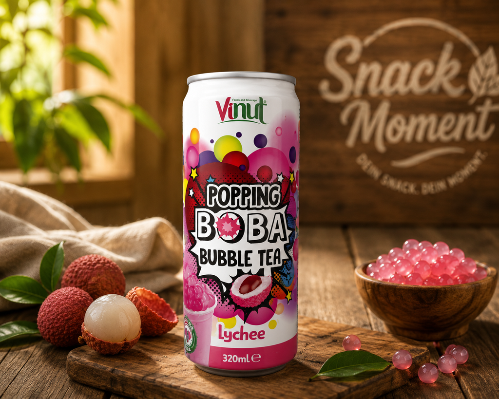 Vinut Popping Boba Bubble Tea Lychee 320 ml – Exotischer Litschi Bubble Tea Drink
