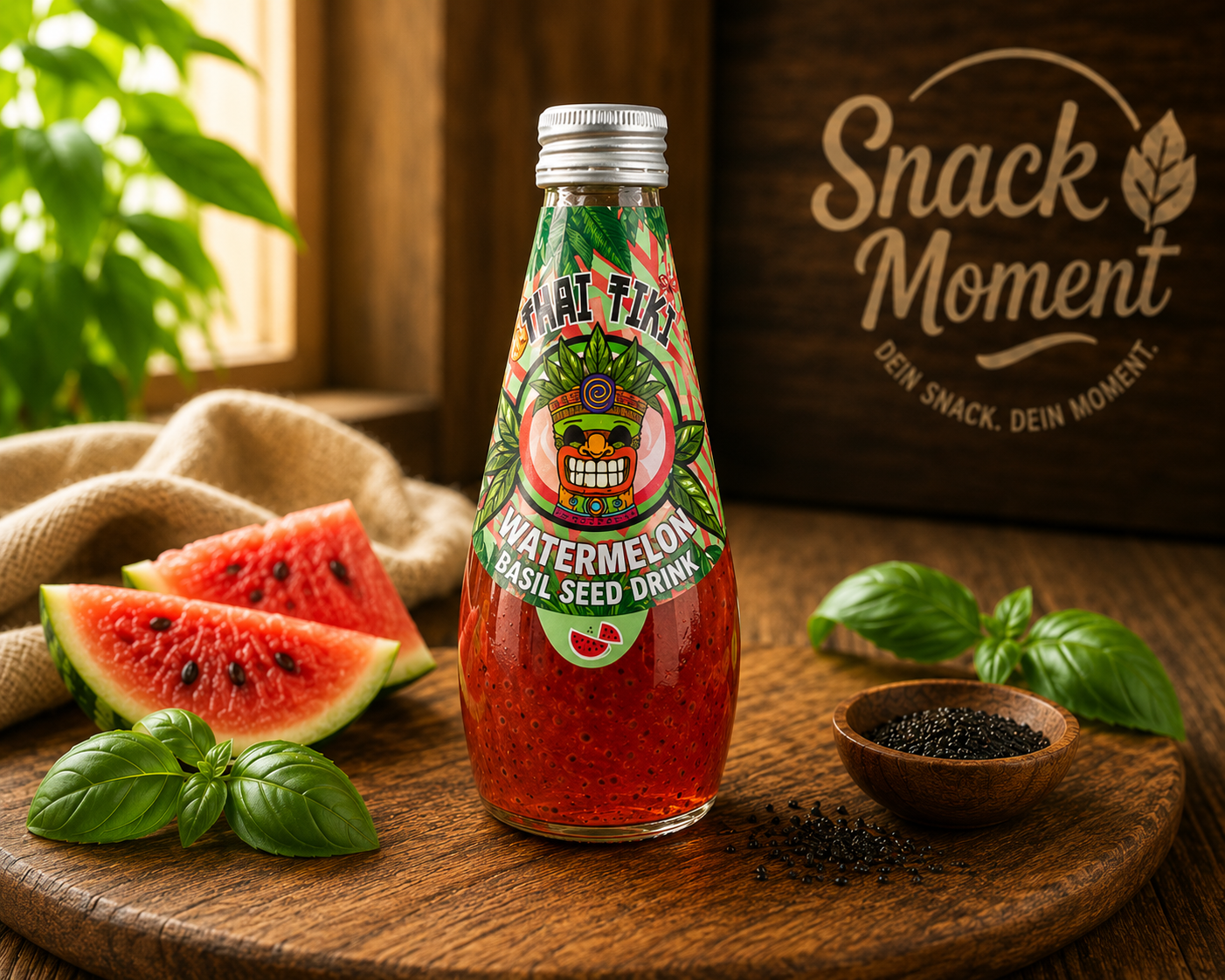 Tiki Watermelon Basil Seed Drink – Wassermelonen Getränk mit Basilikumsamen | Exotic Drink 290ml