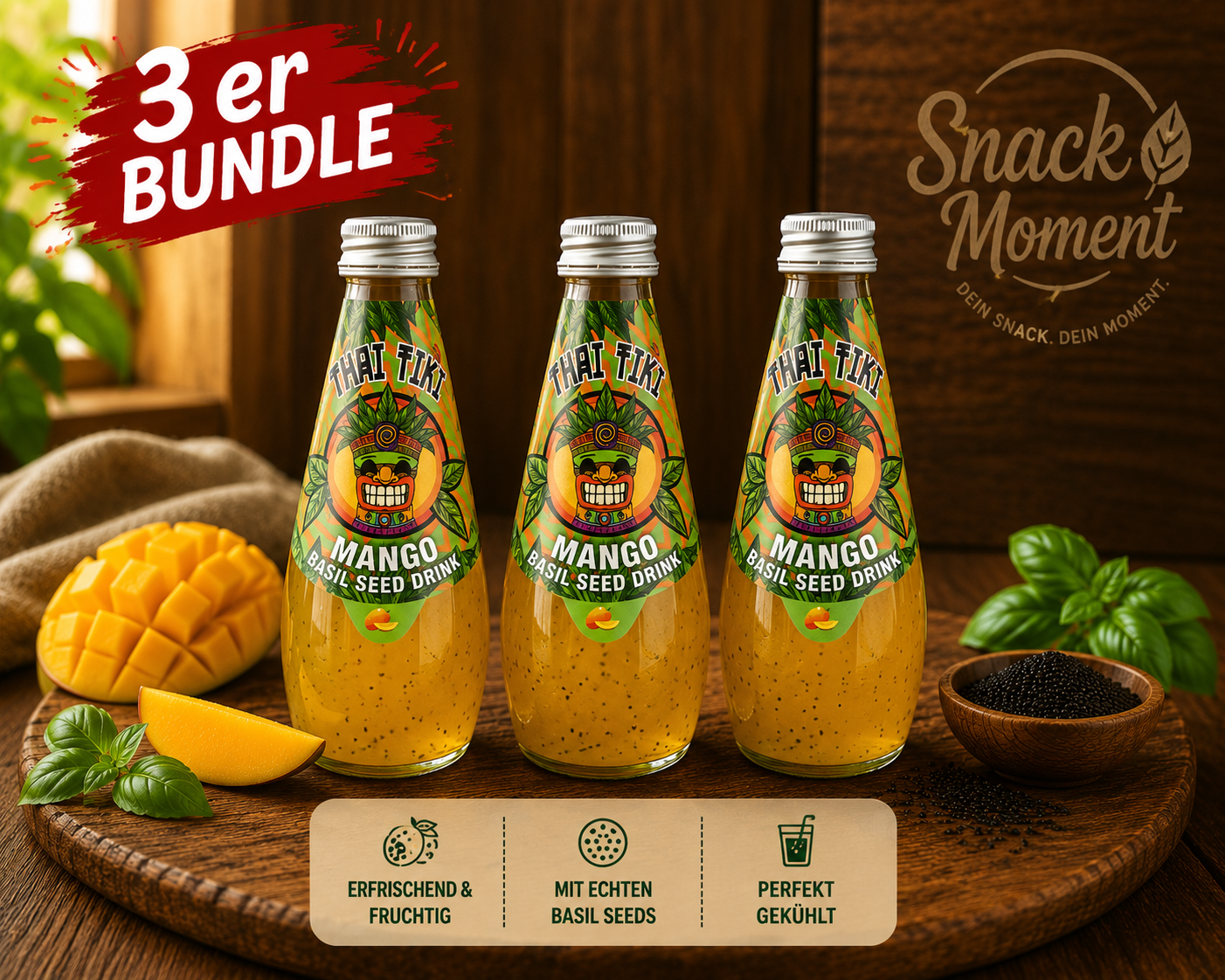 Thai Tiki Mango Basil Seed Drink 290 ml – Exotisches Mango Getränk mit Basilikum-Samen