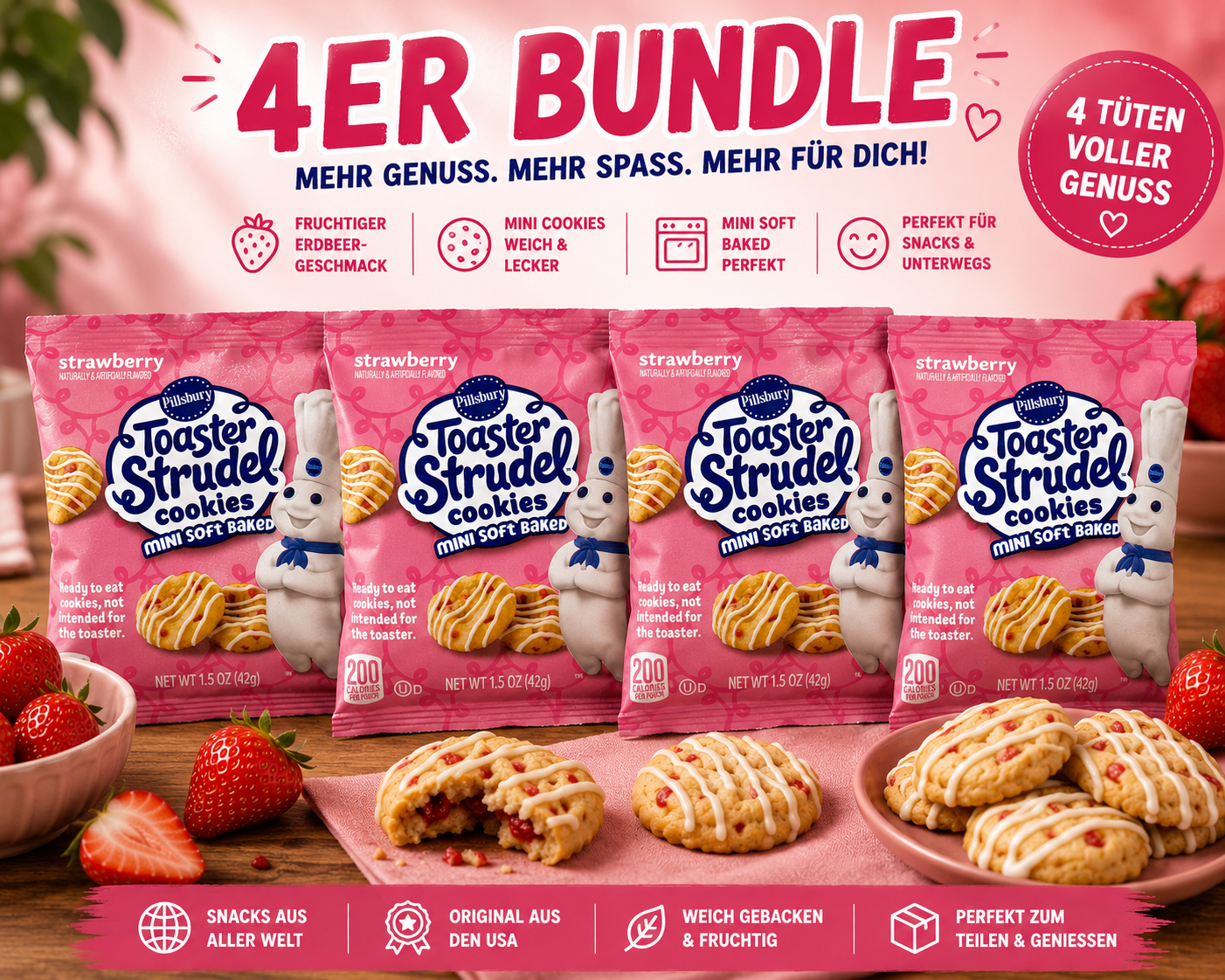 Pillsbury Toaster Strudel Cookies Strawberry – Mini Soft Baked