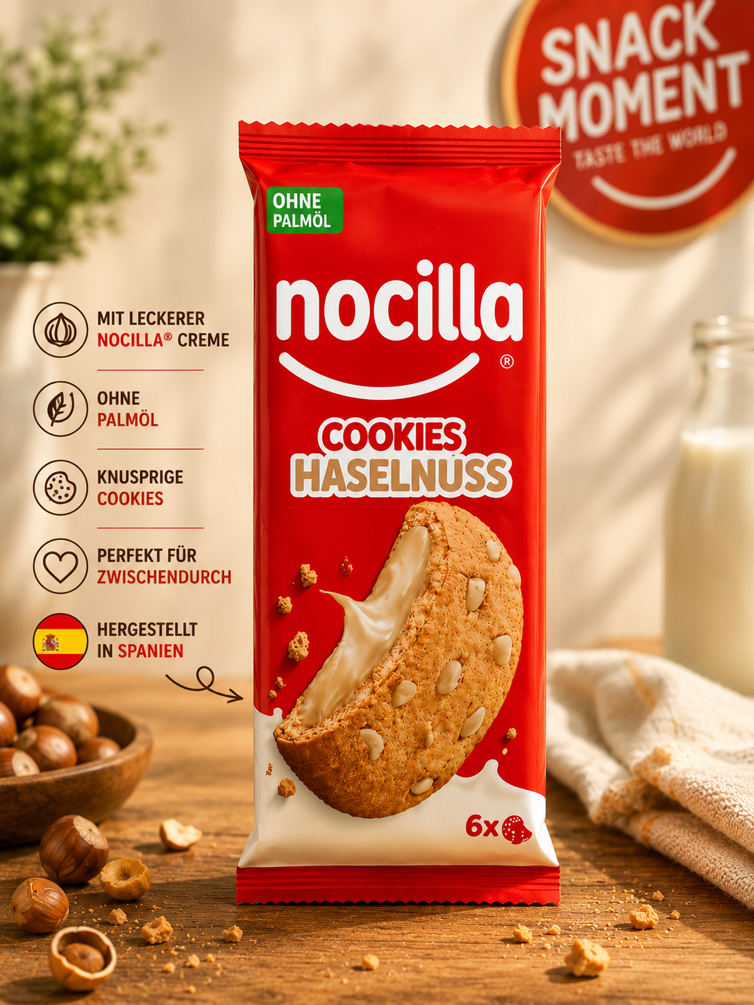 Nocilla Cookies Haselnuss – Knusprige Kekse mit weißem Schokoladengeschmack und cremiger Milch-Haselnussfüllung (120 g)