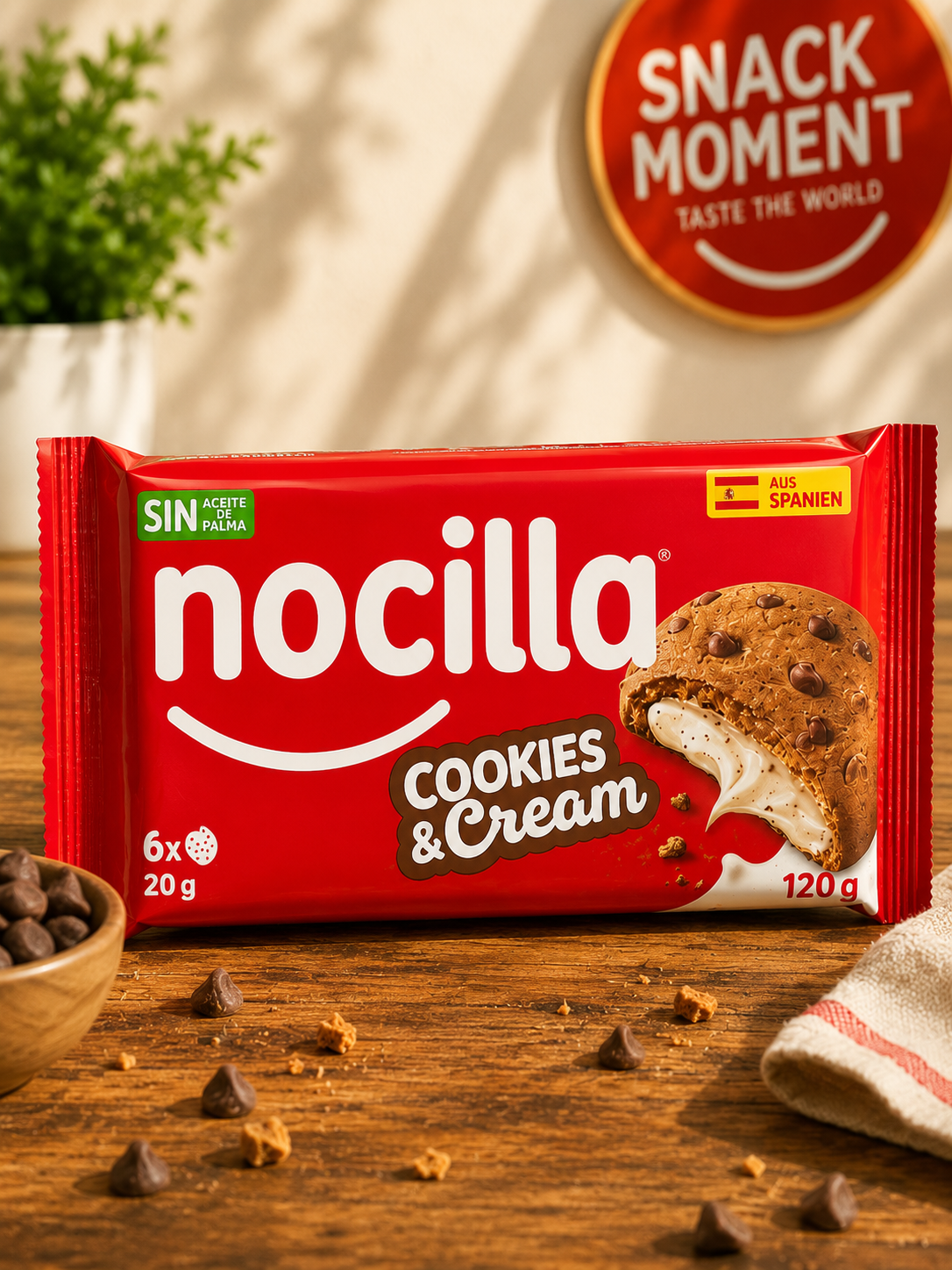 Nocilla Cookies & Cream – Kekse mit Schokoladentropfen, gefüllt mit Milchcreme und Kakaokeksstückchen (120 g)