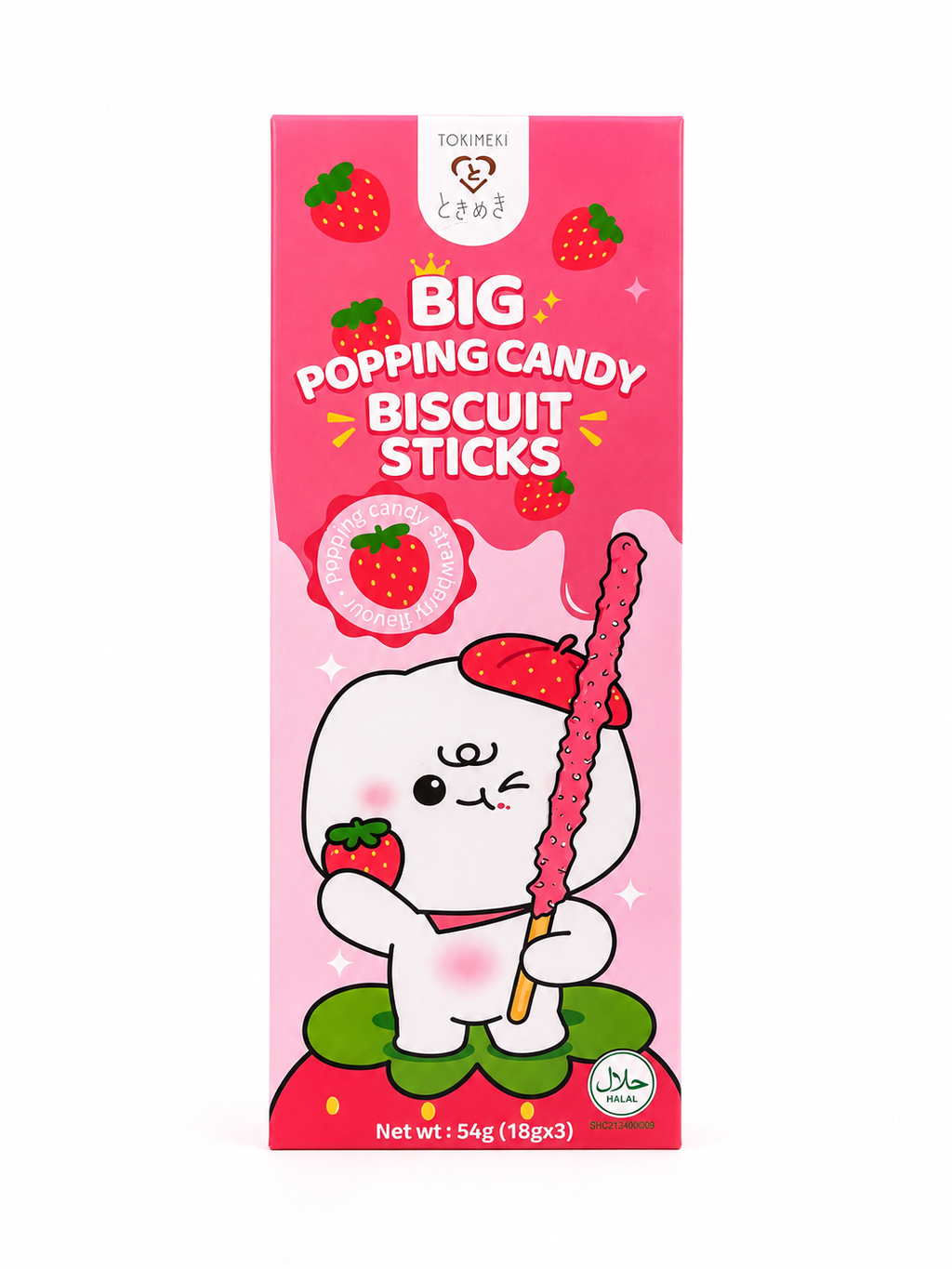 Tokimeki Big Popping Candy Biscuit Sticks Strawberry 54 g – Knusprige Kekssticks mit Erdbeercreme & Knisterbrause