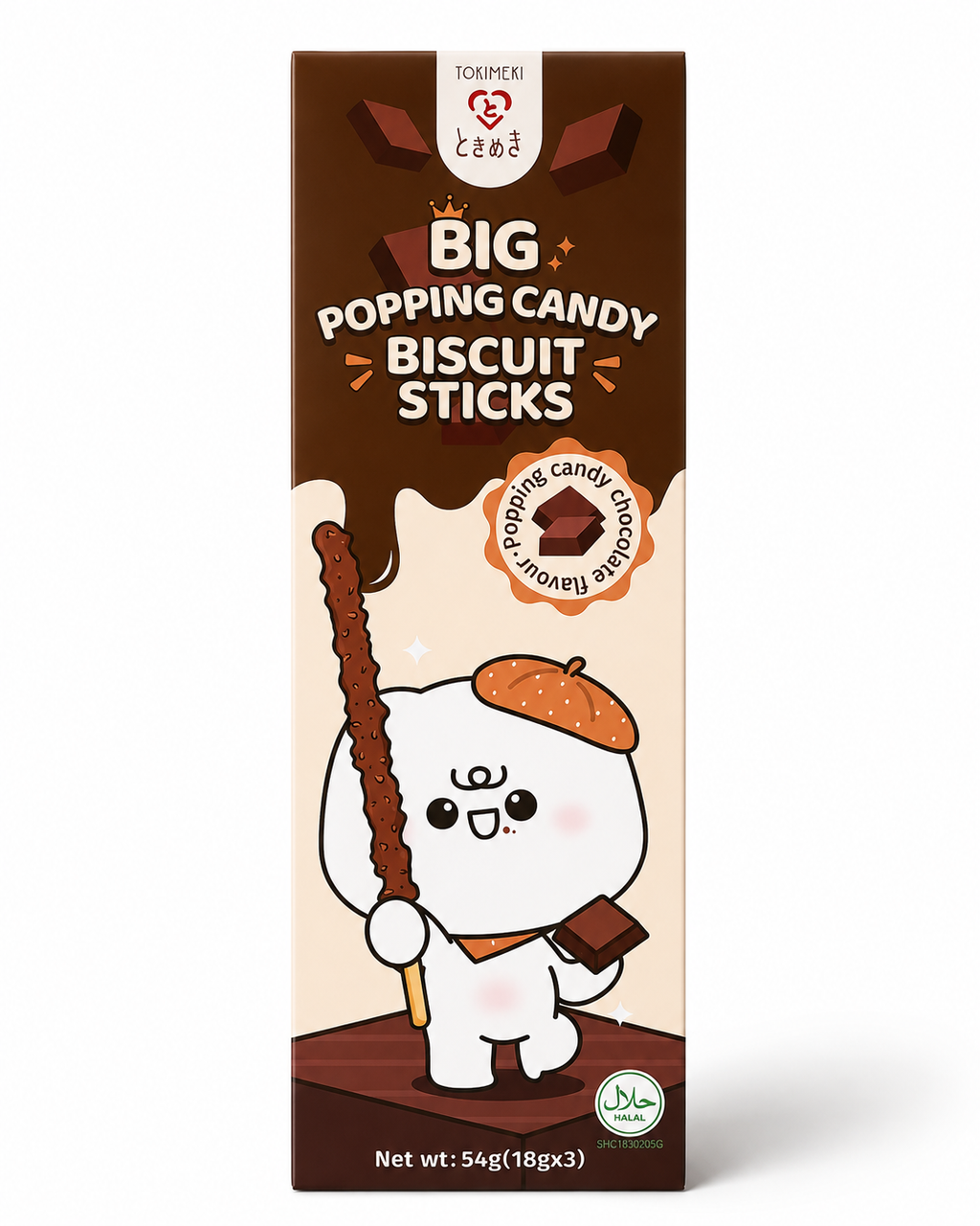 Tokimeki Big Popping Candy Biscuit Sticks Chocolate 54 g – Knusprige Kekssticks mit Schokolade & Knisterbrause