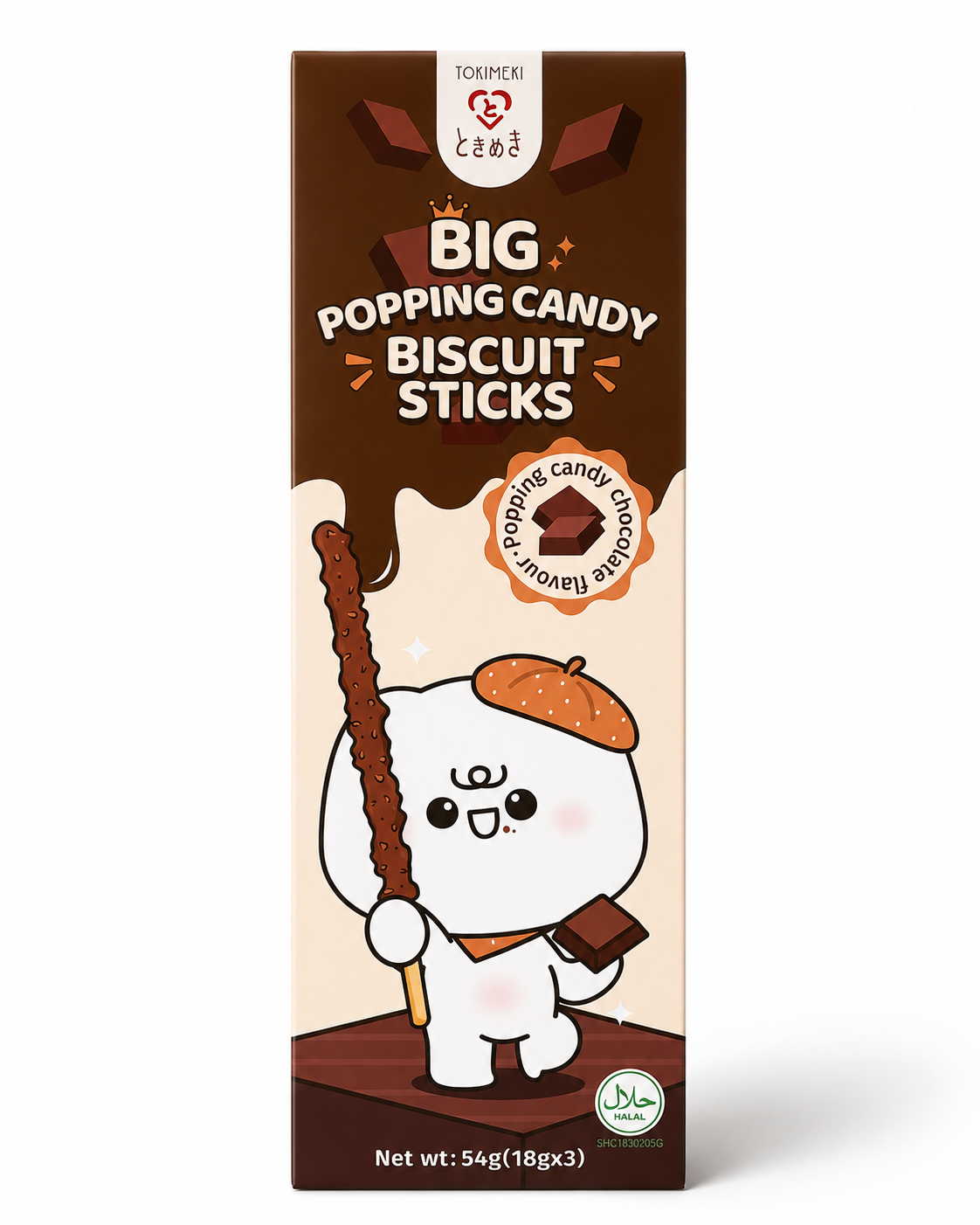 Tokimeki Big Popping Candy Biscuit Sticks Chocolate 54 g – Knusprige Kekssticks mit Schokolade & Knisterbrause