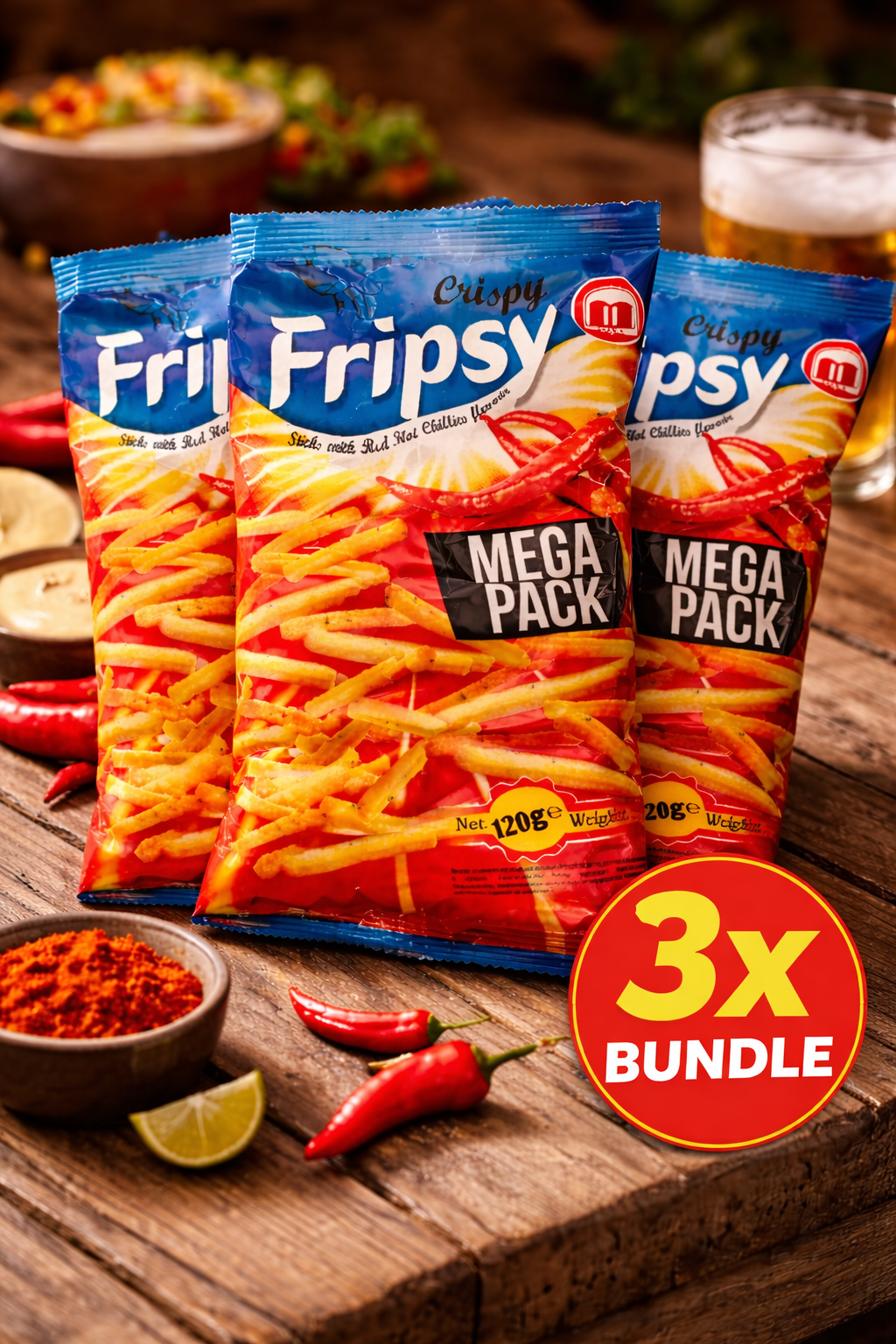 Fripsy Crispy Sticks Red Hot Chili – Knusprige Maissticks Mega Pack 120g