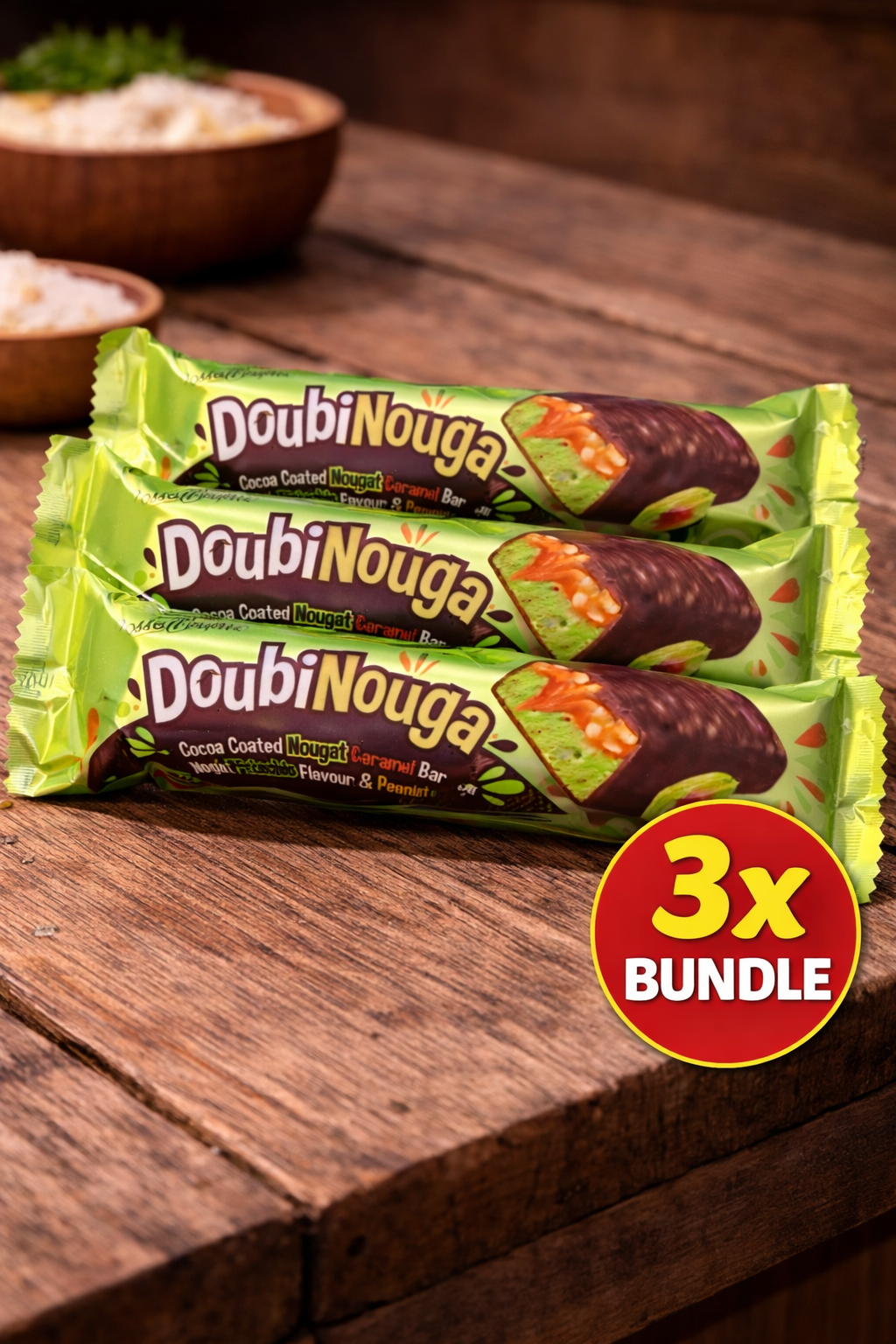 Doubi Nouga Pistachio Nougat Bar – Schoko Riegel mit Pistazie & Karamell 50g