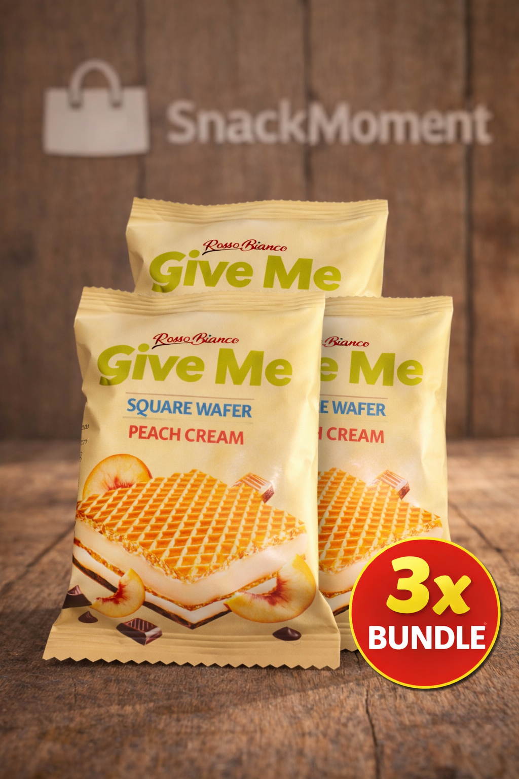 Give Me Square Wafer Peach Cream – Knusprige Waffel mit Pfirsichcreme 30g