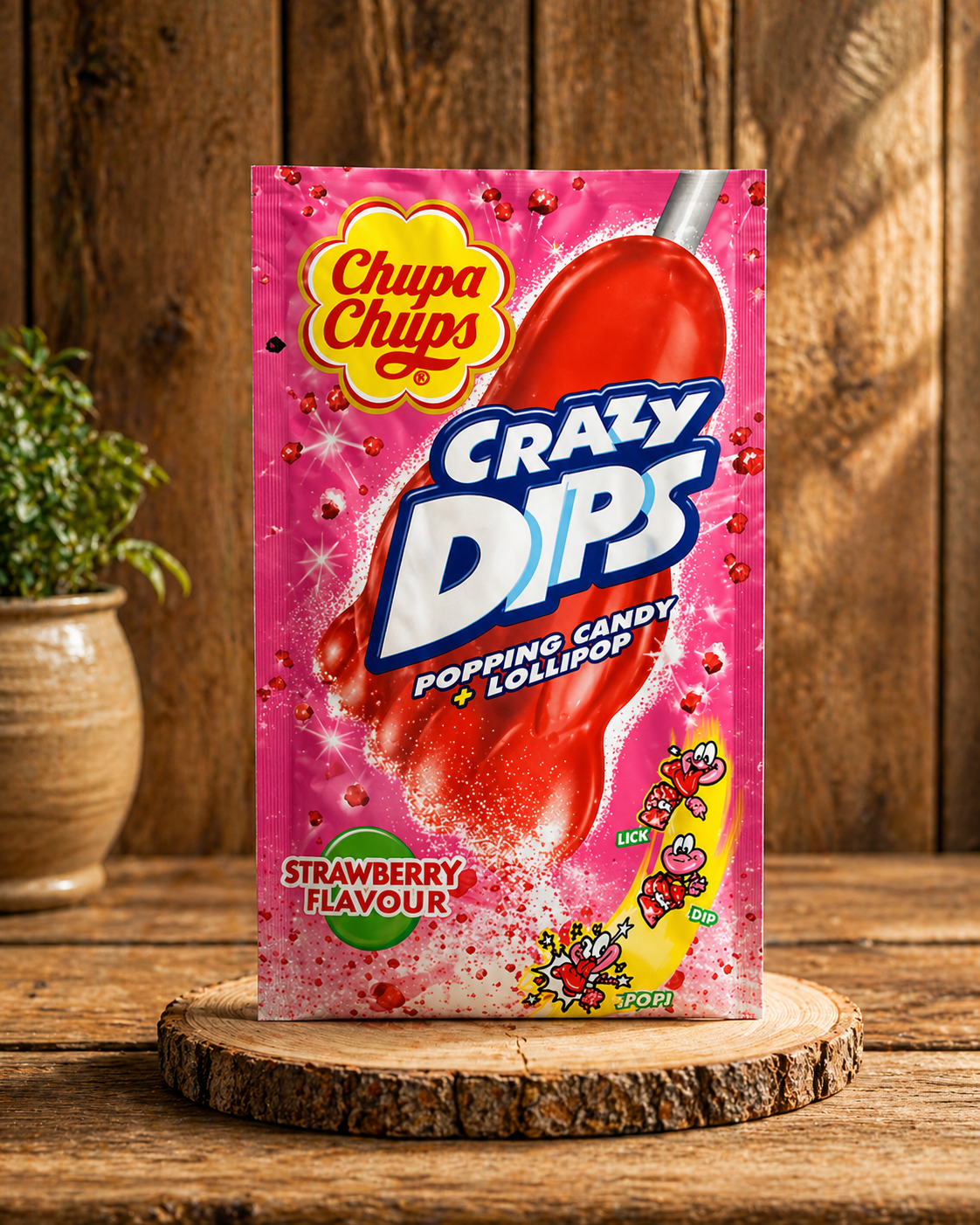 Chupa Chups Crazy Dips Strawberry – Popping Candy + Lollipop 14g