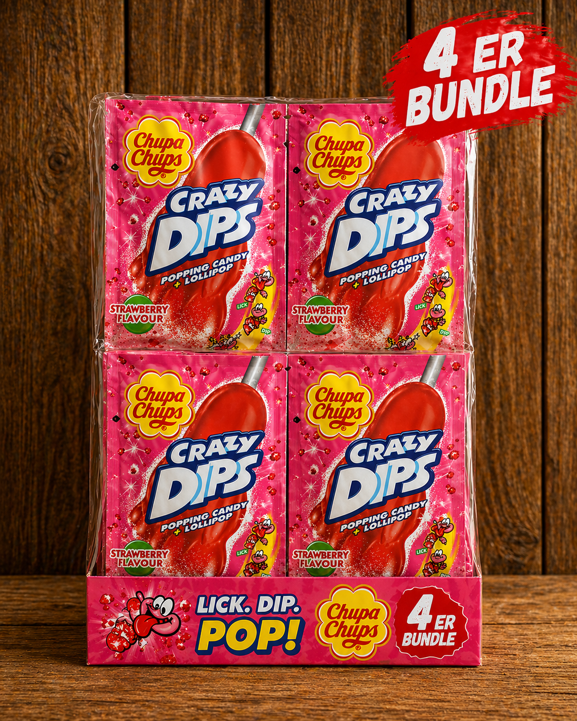 Chupa Chups Crazy Dips Strawberry – Popping Candy + Lollipop 14g