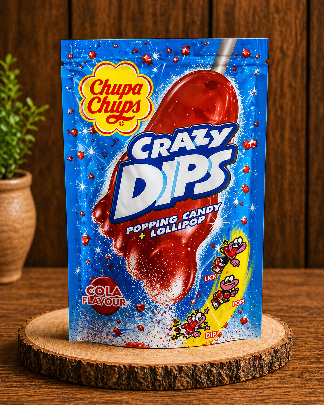 Chupa Chups Crazy Dips Cola – Popping Candy + Lollipop 14g
