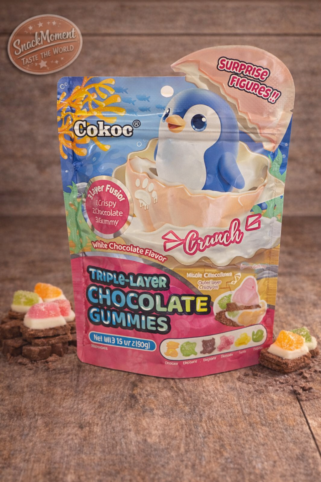 Cokoc Triple-Layer Chocolate Gummies – Knusprige Schoko Gummis mit Überraschung 90g