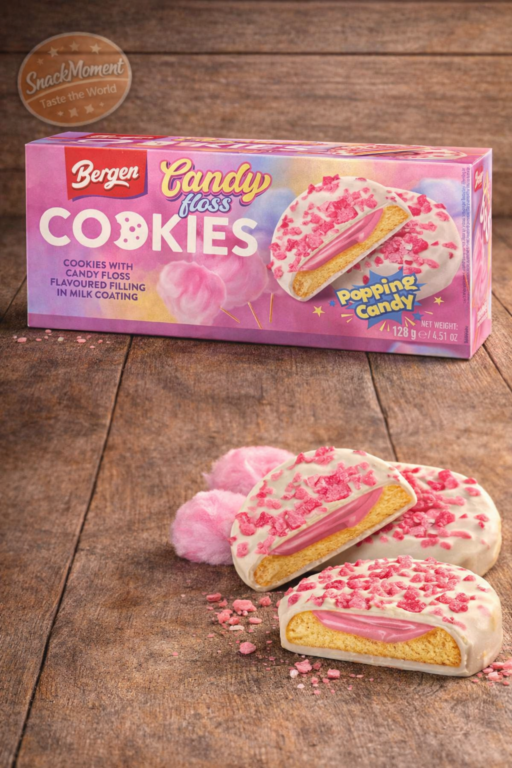 Bergen Candy Floss Cookies mit Popping Candy – Knusprige Kekse mit Zuckerwatte-Füllung (128g)